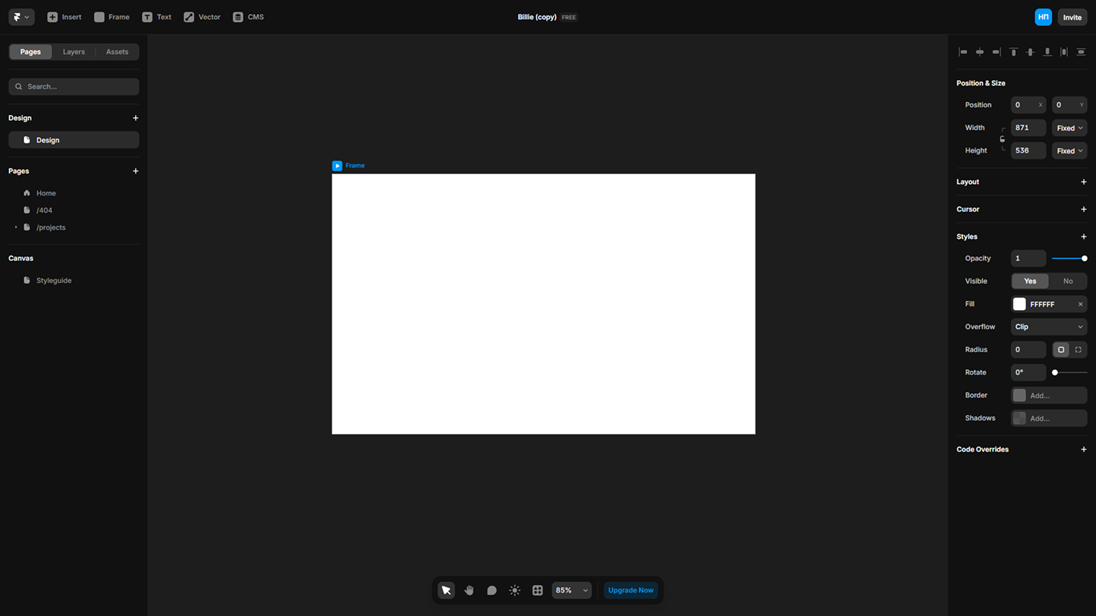 Дизайн функции Design Pages внутри Framer Пример интерфейса Design Pages во Framer