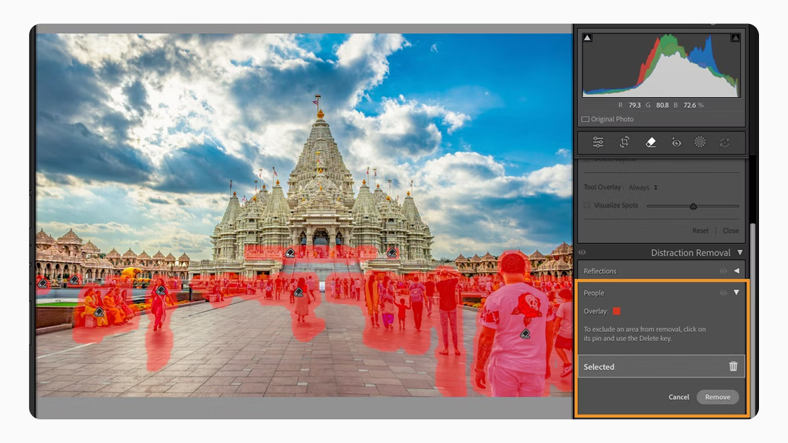 Удаление людей со снимков в Lightroom Интерфейс функционала удаление людей со снимков в Lightroom
