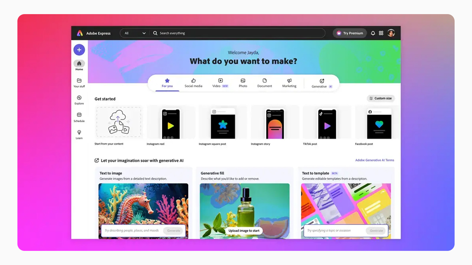 Дизайн сервиса Adobe Express Главная страница интерфейса Adobe Express