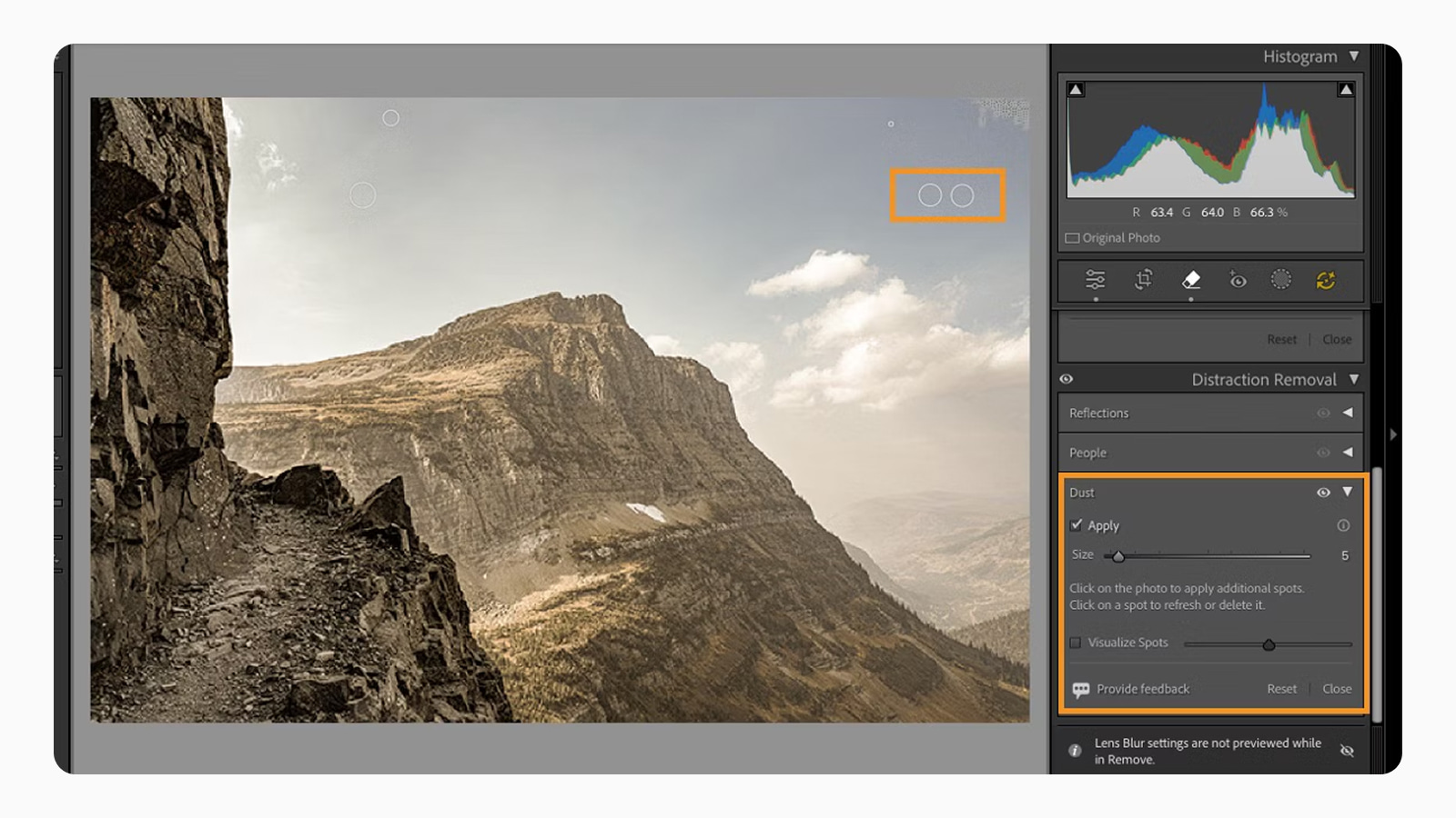 Инструмент Dust внутри Lightroom Дизайн инструмента Dust внутри Lightroom