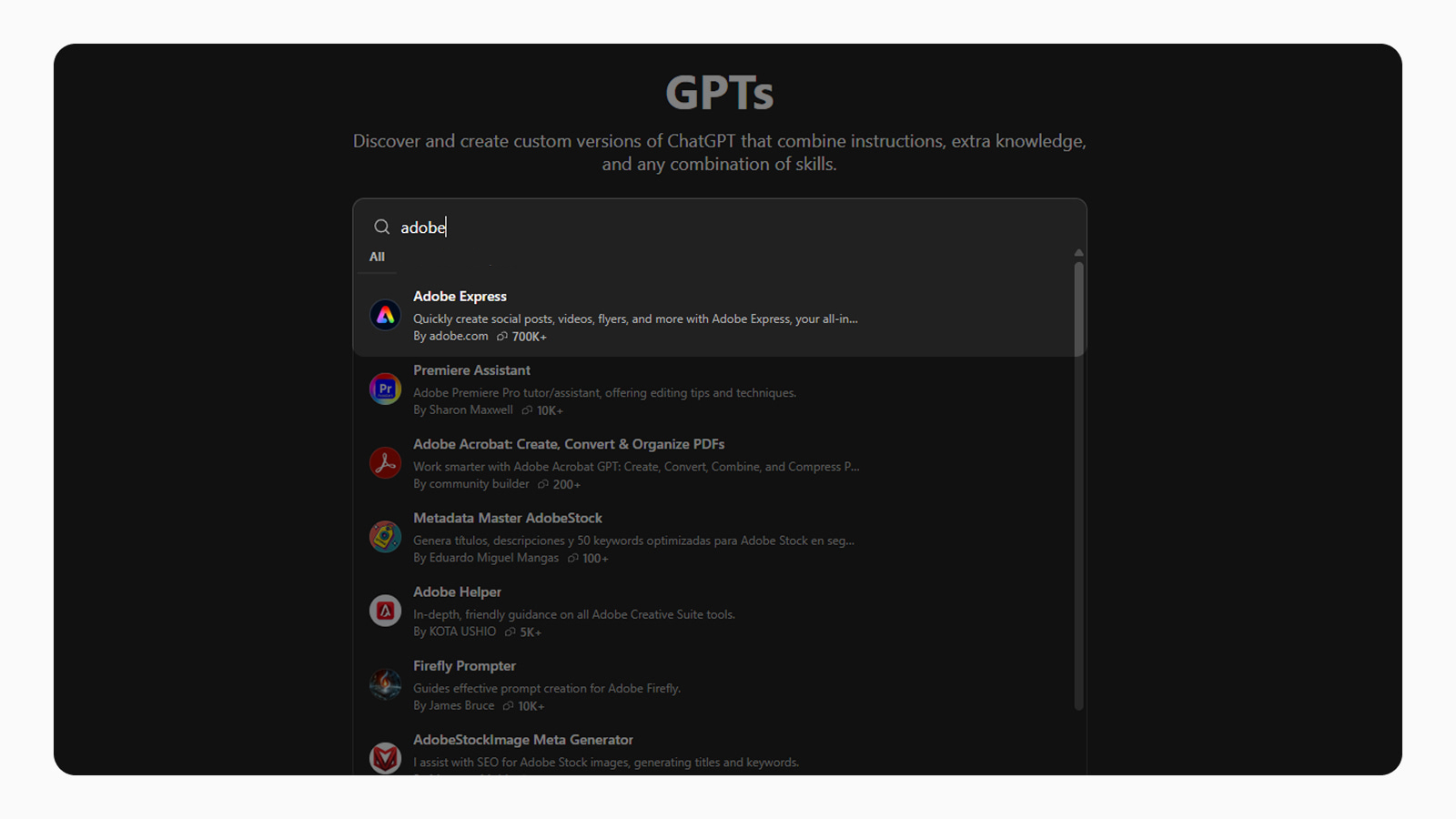 Интеграция Adobe Express внутри ChatGPT Пример интеграции Adobe в интерфейсе ChatGPT