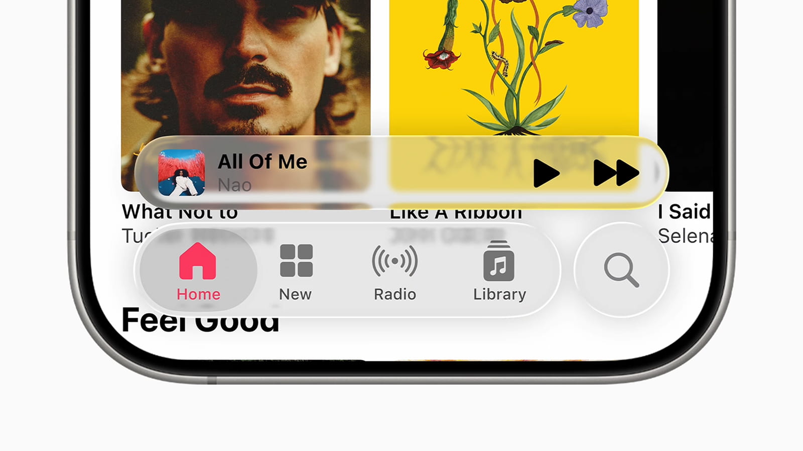 Интерфейс приложения, которое использует Apple liquid glass