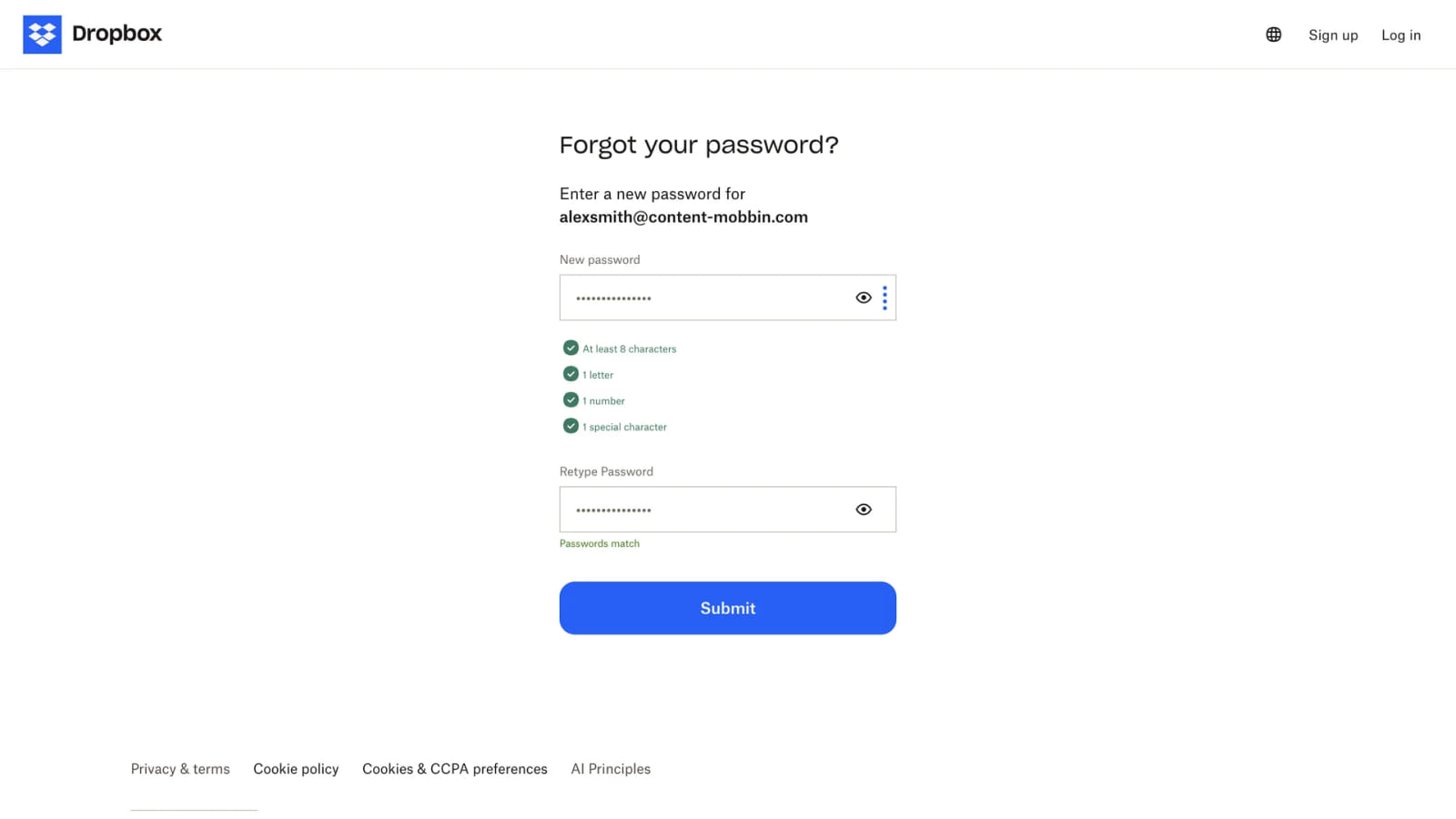 Дизайн элементов требования к паролю в интерфейсе Dropbox Дизайн подсказок к паролю в интерфейсе Dropbox