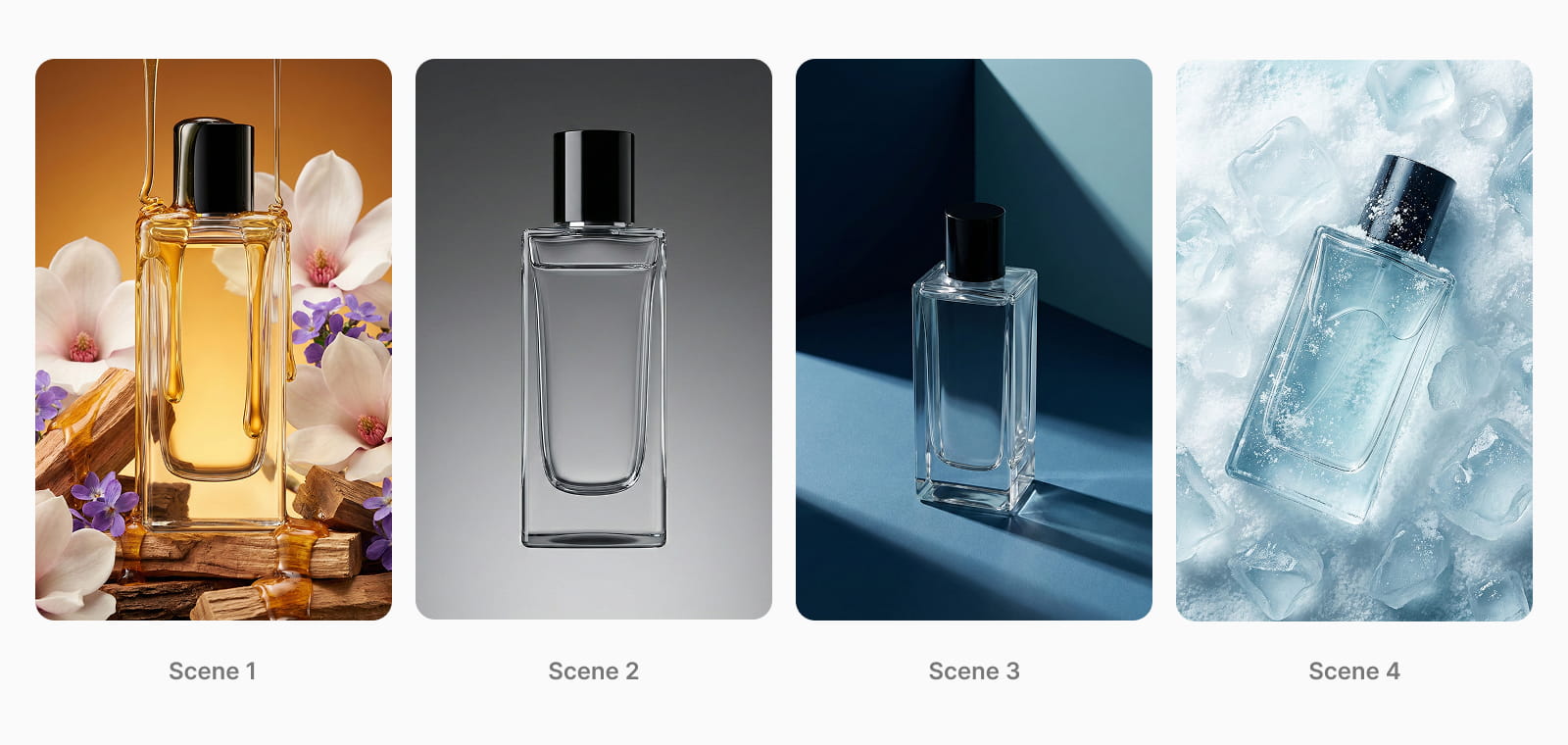 Фотография одного продукта в разных окружениях, созданная AI