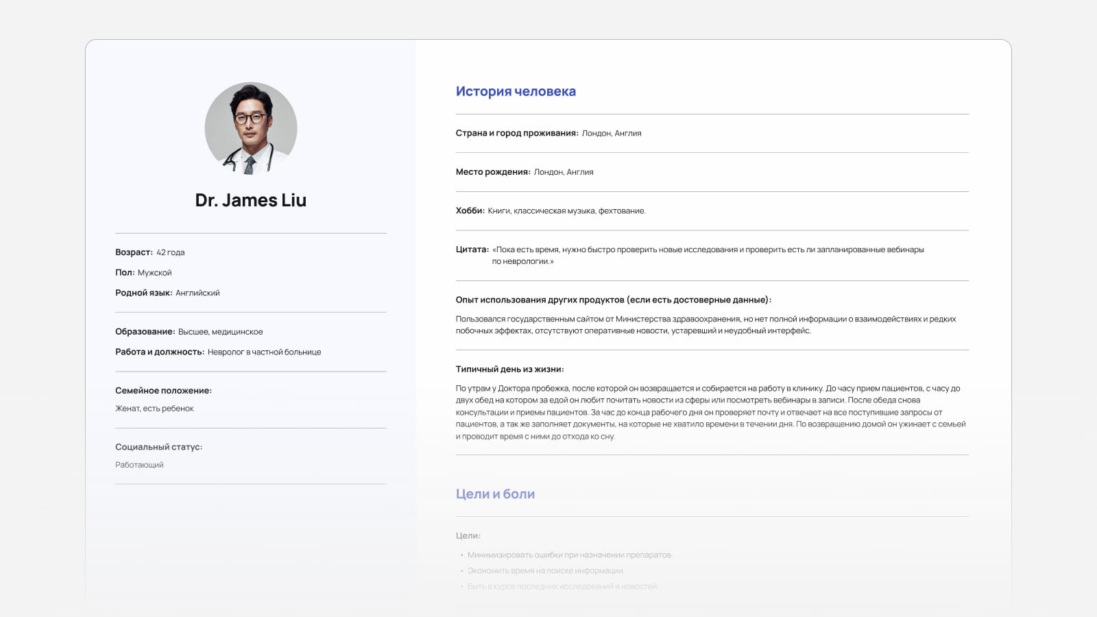 Пример User persona, созданной студентом Пижамной Академии