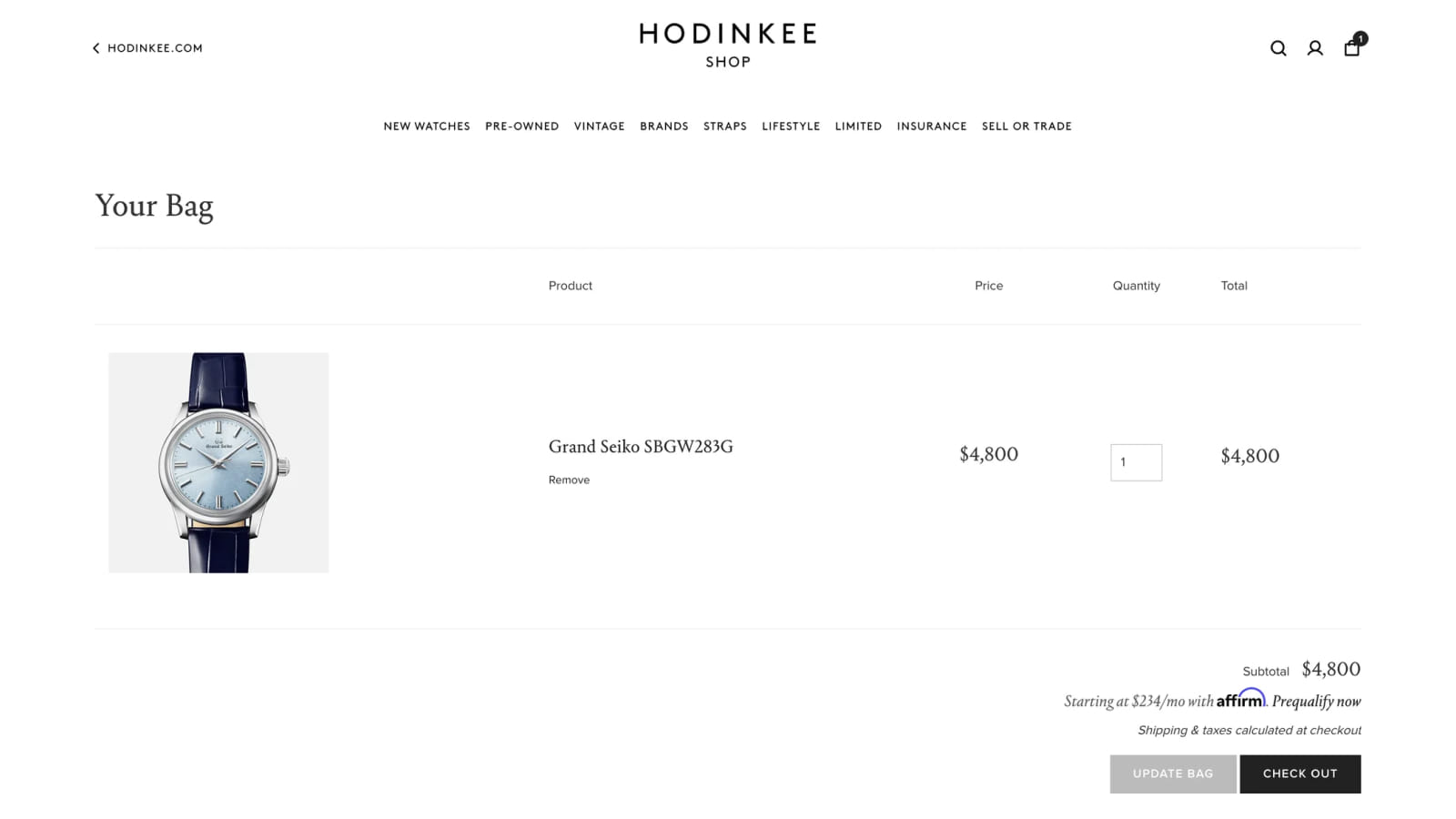 Дизайн корзины в интернет-магазине Hoodinkee Интерфейс корзины на сайте Hoodinkee