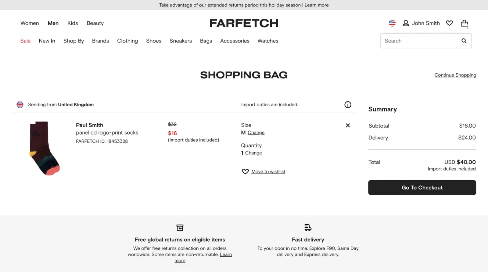 Интерфейс корзины на сайте Farfetch Дизайн корзины в интернет-магазине Farfetch