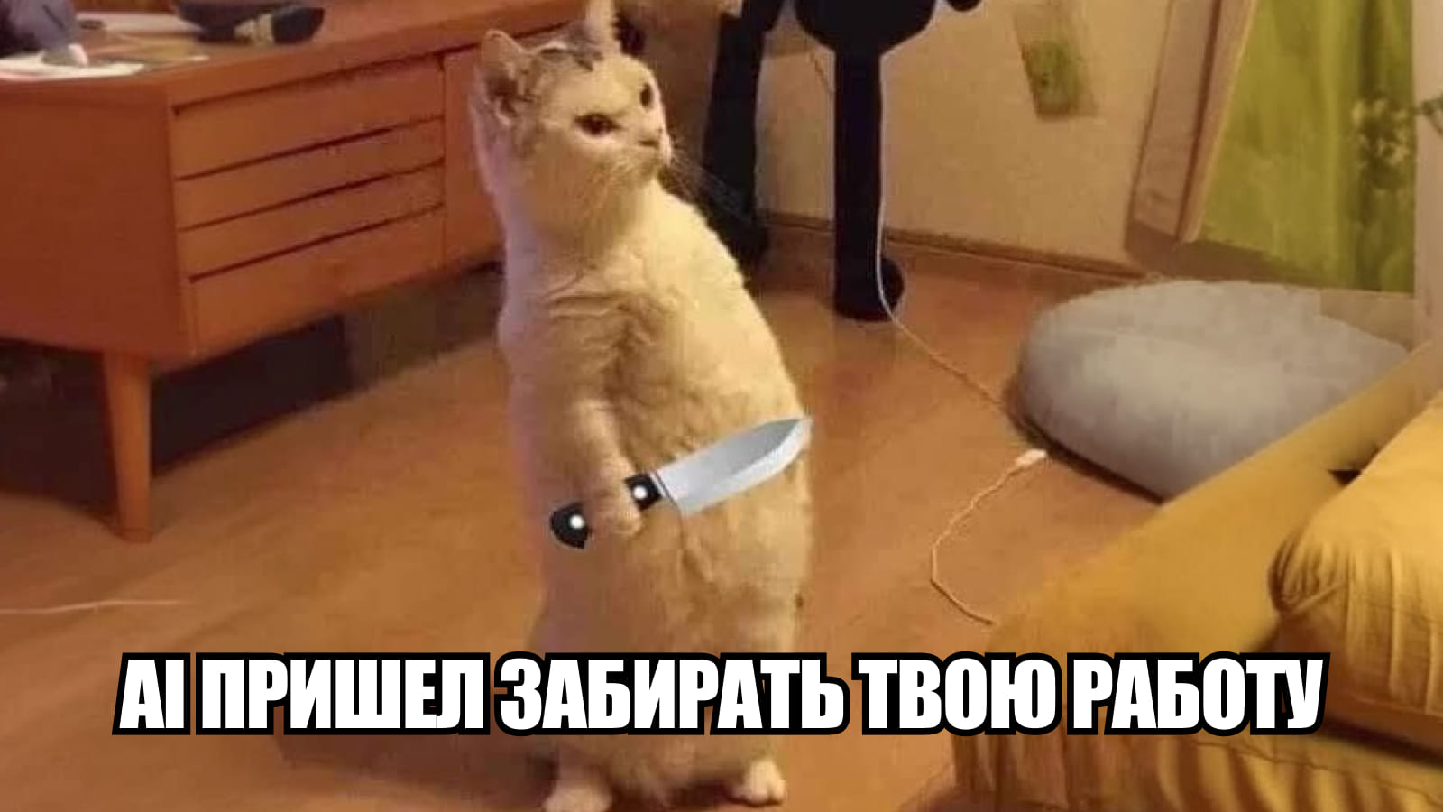Мем с котом о том, как AI забирает работу у дизайнеров Мем с котом: AI пришел забирать твою работу